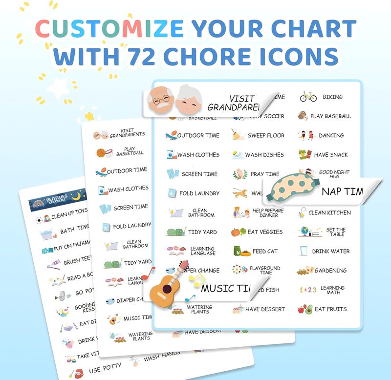 CustomMaster 3 in 1 Bedtime/Morning/Weekly Astronaut Routine Chart for Kids, Magnetic Chore Chart for Toddlers, Visual Schedule for Kids Toddlers Schedule Board for Home - Image 4